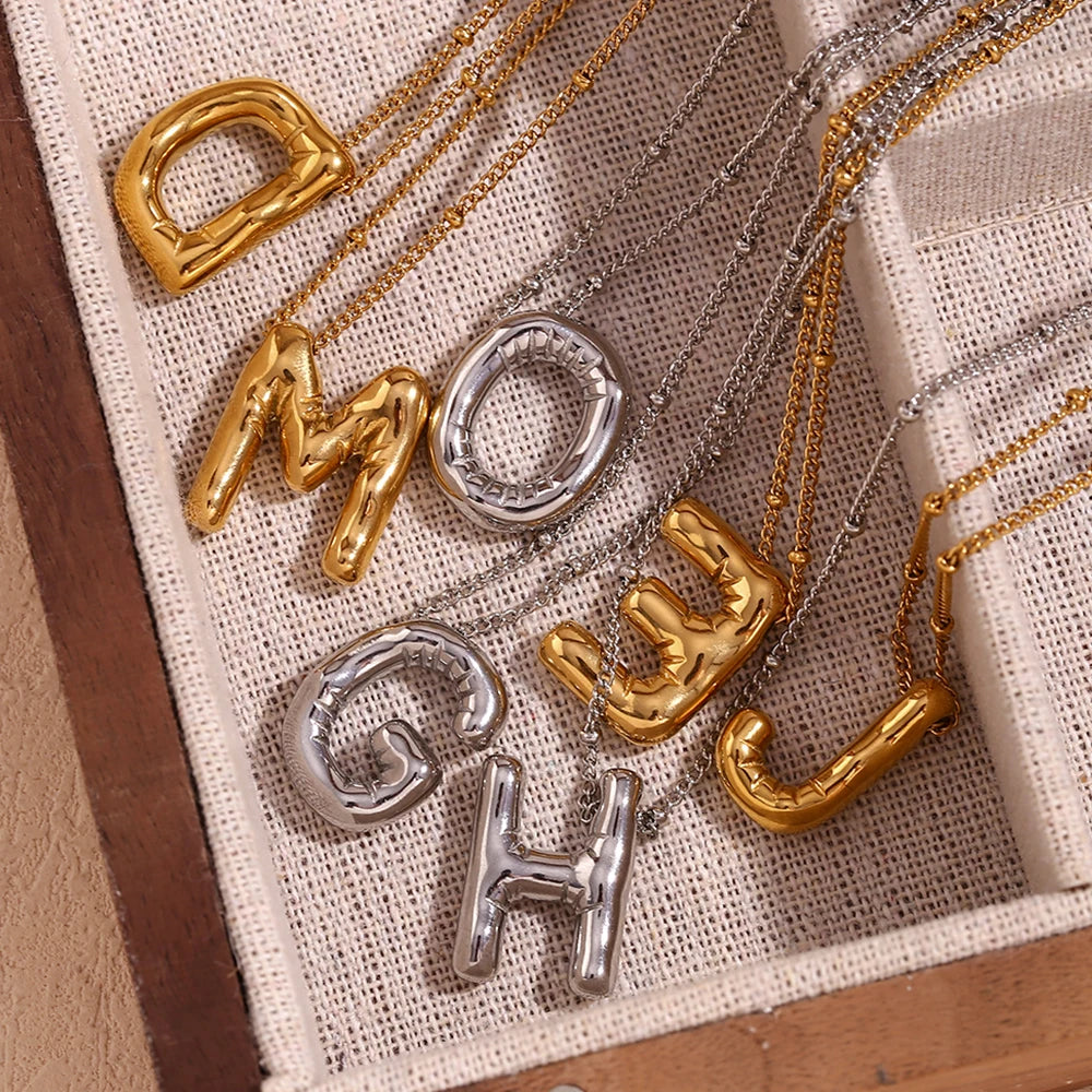 Hazel Letter Charm Pendant 18K Gold Plated Stainless Steel Necklace Tarnish Free Hypoallergenic Jewelry for Women