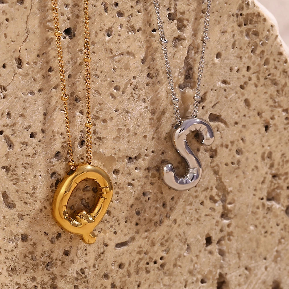 Hazel Letter Charm Pendant 18K Gold Plated Stainless Steel Necklace Tarnish Free Hypoallergenic Jewelry for Women
