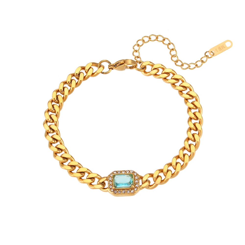 Maribel Cubic Zirconia Chunky Cuban Chain Necklace & Bracelet Jewelry For Women Stainless Steel Accessories