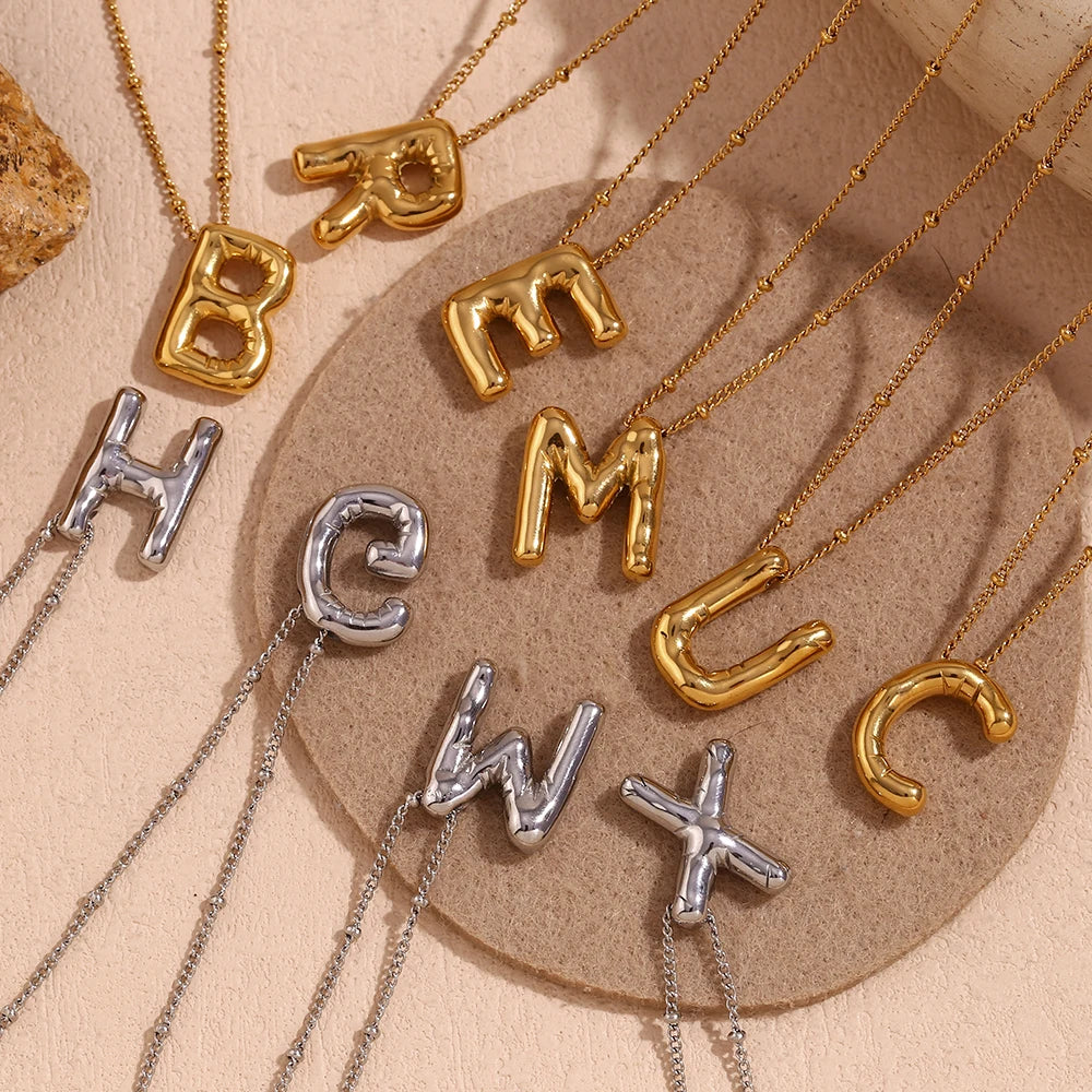 Hazel Letter Charm Pendant 18K Gold Plated Stainless Steel Necklace Tarnish Free Hypoallergenic Jewelry for Women