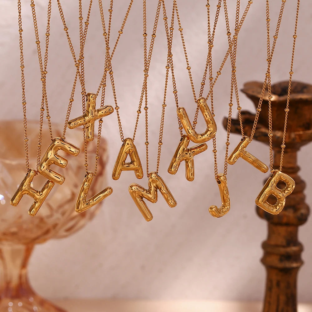 Hazel Letter Charm Pendant 18K Gold Plated Stainless Steel Necklace Tarnish Free Hypoallergenic Jewelry for Women