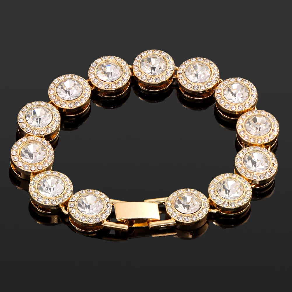 Iced Out Pink Cuban Bracelet for Women Hip Hop Gold Silver Color Crystal Heart Circle Square Bracelet 4Pcs Set Jewelry Gift