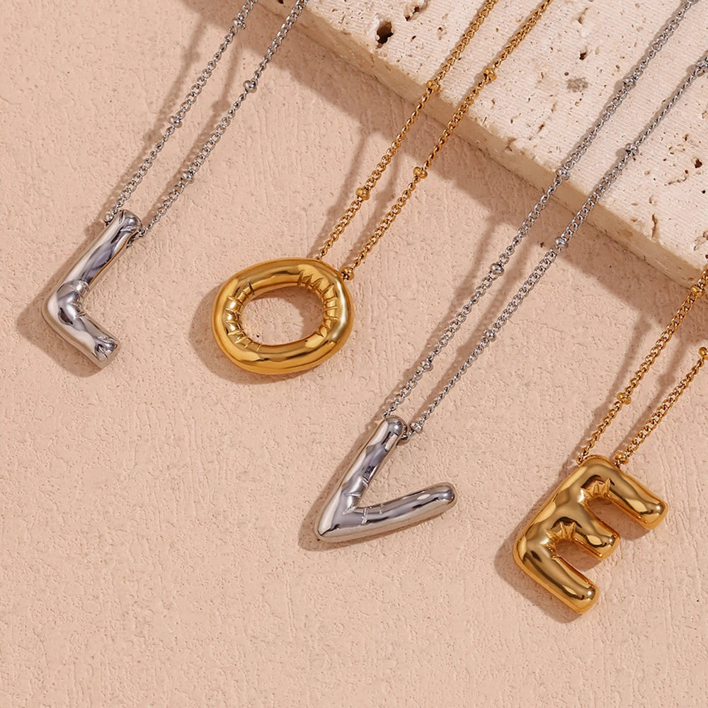 Hazel Letter Charm Pendant 18K Gold Plated Stainless Steel Necklace Tarnish Free Hypoallergenic Jewelry for Women
